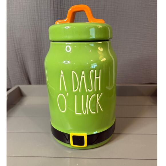BRAND NEW 2023 Rae Dunn Green  Canister A DASH O' LUCK - Picture 1 of 5